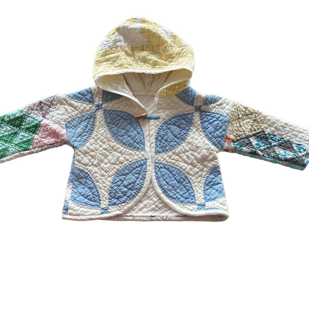 Handmade Toddler Hooded Jacket Made from Vintage Quilts 18 mo Sailor Blue White